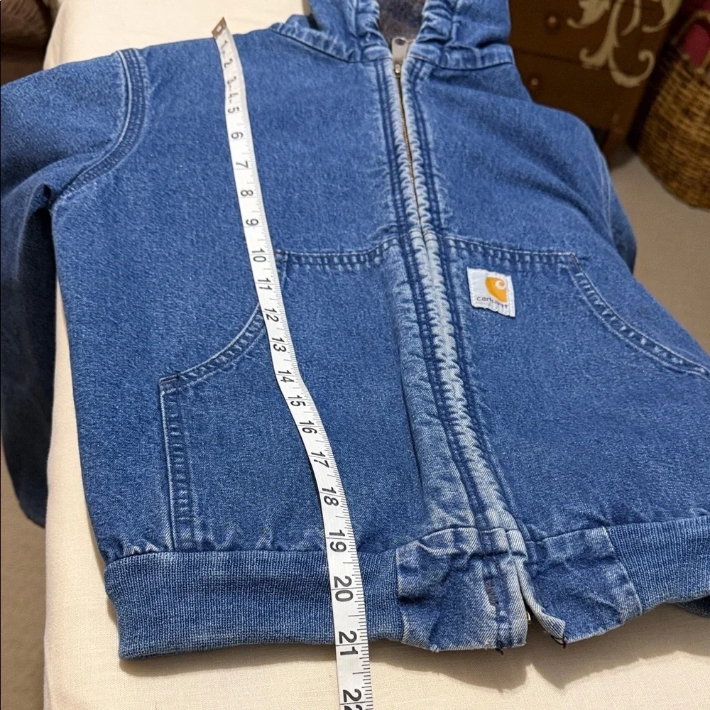 Vintage Carhartt Kids Hooded Denim Jacket, Size Medium 10/12.